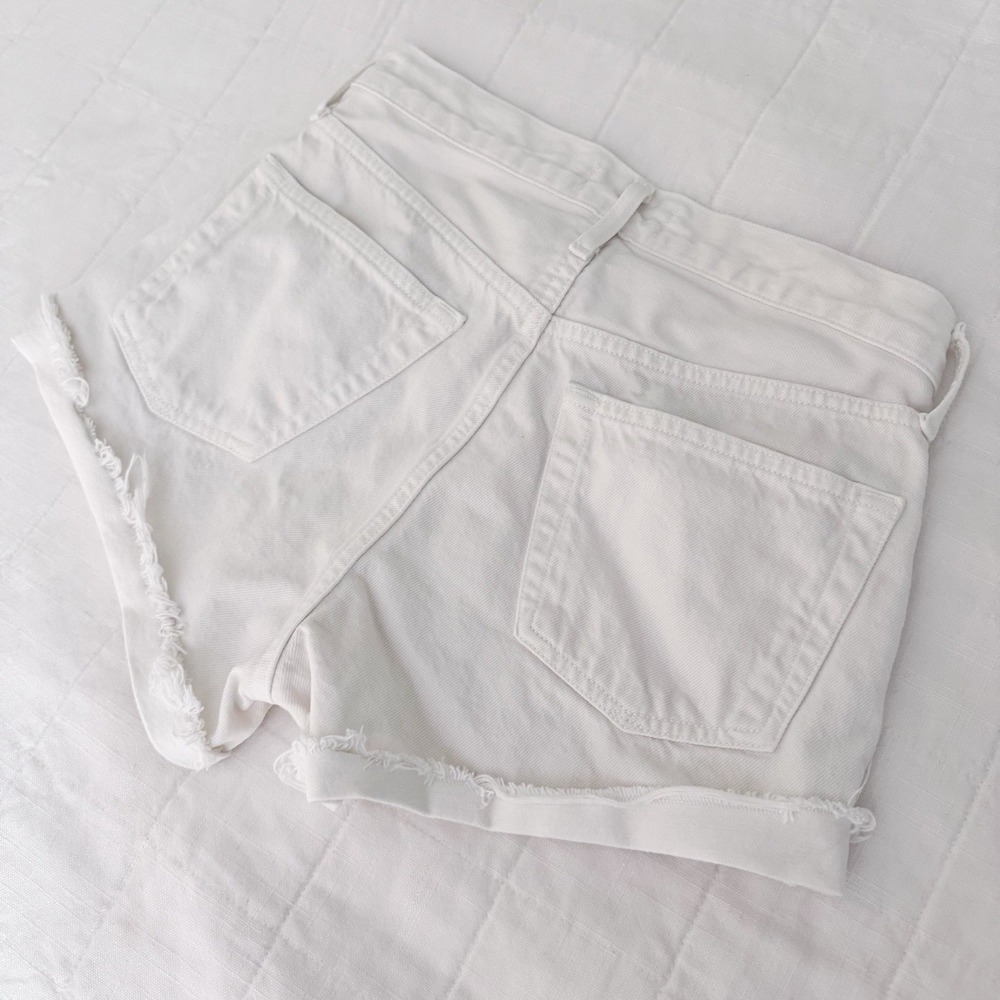 Agolde Parker Shorts 25 Cut Off Cuffed Hem Frayed Button Fly Off White Ivory - Picture 9 of 9